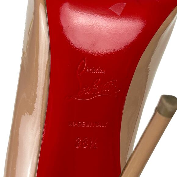 Christina Louboutin So Kate Beige Patent Leather Pointed Toe 120 MM Heels 6.5 - Picture 7 of 11